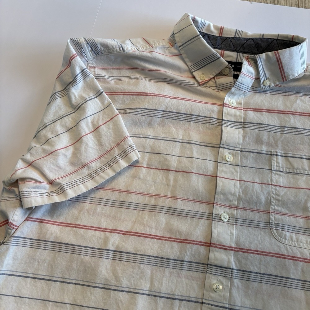 Nautica Mens XXL Classic Fit Short Sleeve Button Down Striped Cotton Shirt